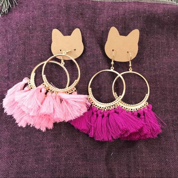 One pair hoop fringe earrings 3in nwot - Picture 2 of 8